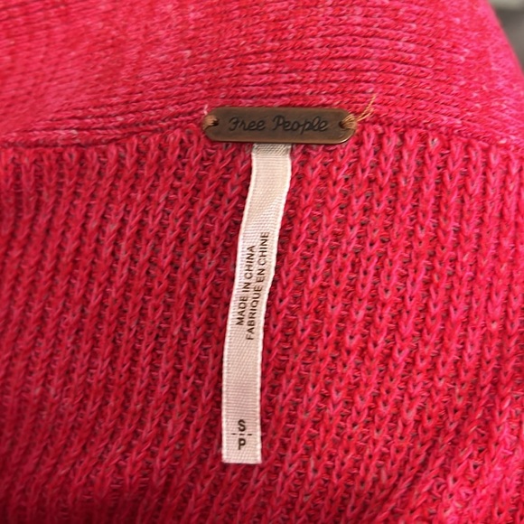 Free People Off The Shoulder Red White Knit Long Sleeve Sweater - Picture 3 of 4